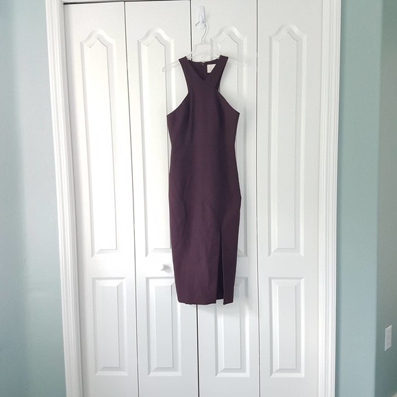 Cinq a Sept Dark Cherry Melina Halter Style Open Shoulder Cocktail Sheath Dress - Picture 2 of 16